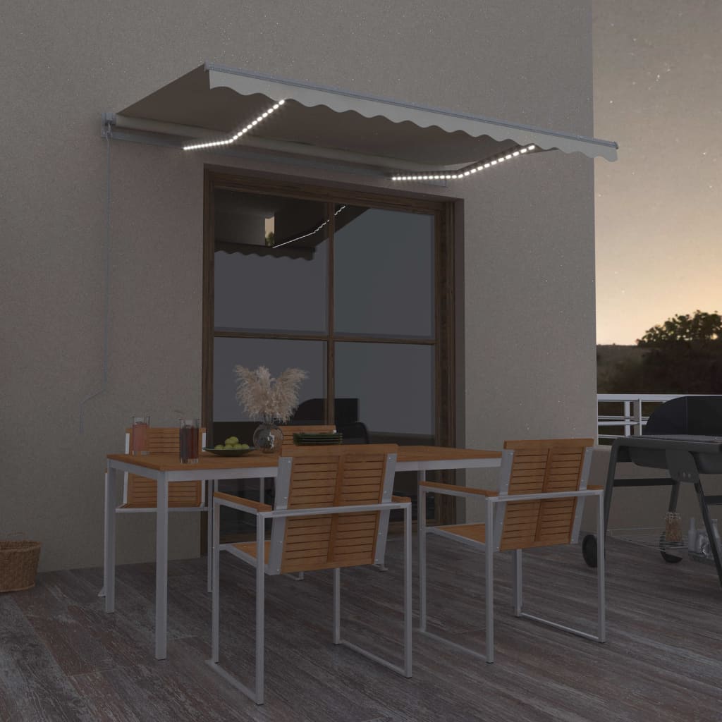 Tenda da Sole Retrattile Manuale con LED 300x250 cm Crema