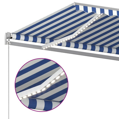 Tenda da Sole Retrattile Manuale con LED 400x300cm Blu e Bianco - homemem39