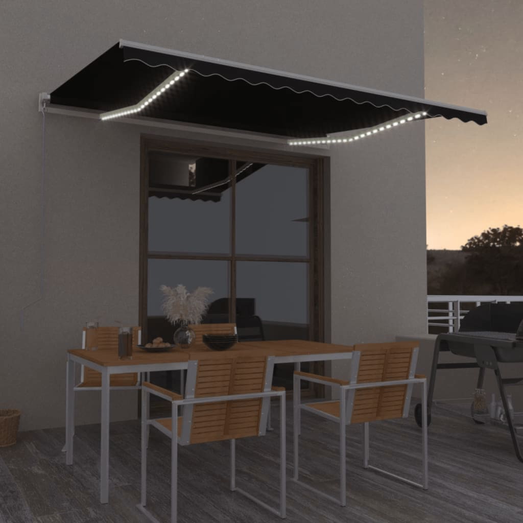 Tenda da Sole Retrattile Manuale con LED 400x300 cm Antracite - homemem39