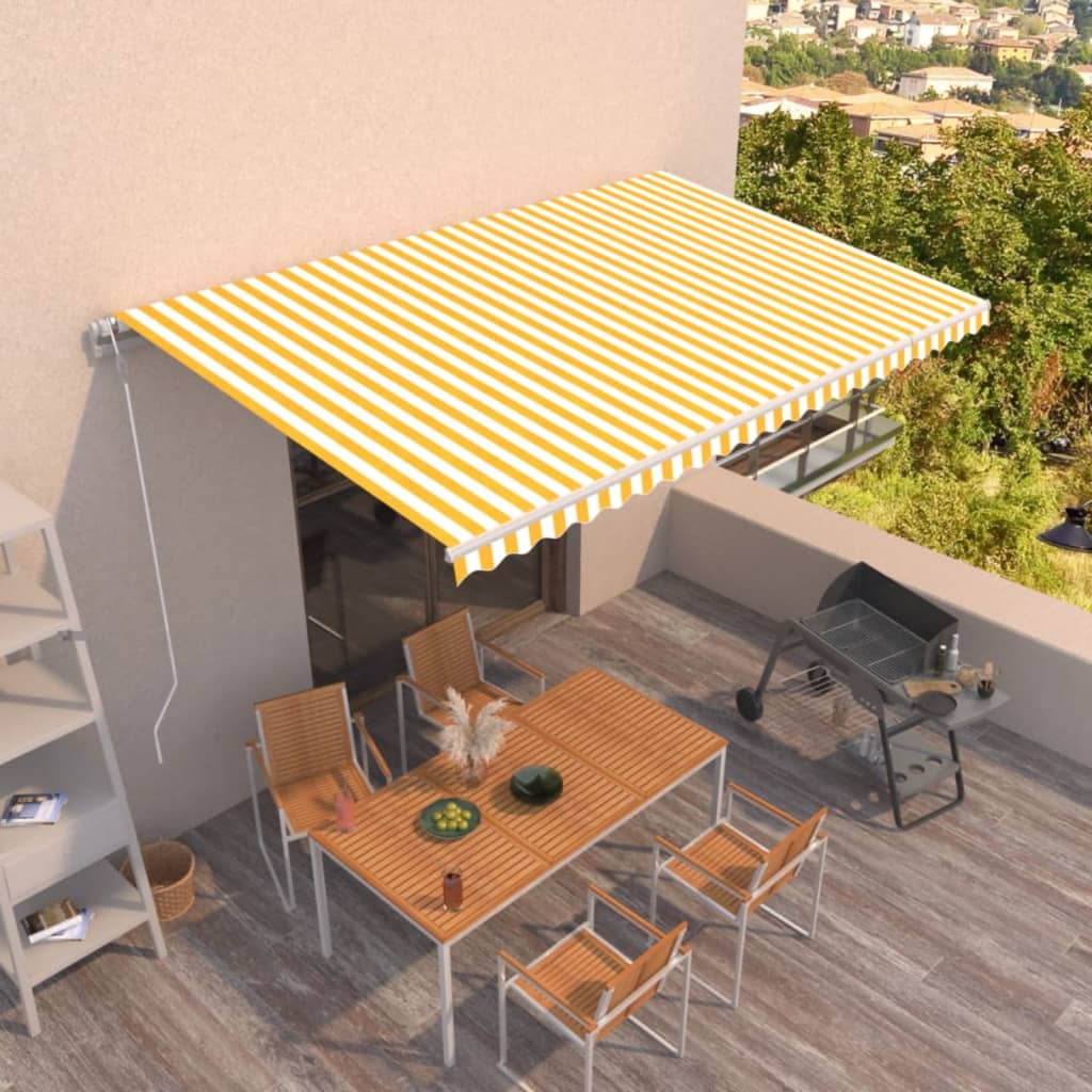 Tenda da Sole Retrattile Automatica 500x300cm Giallo e Bianco