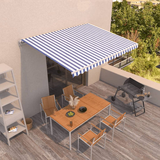 Tenda da Sole Retrattile Manuale 400x350 cm Blu e Bianca - homemem39