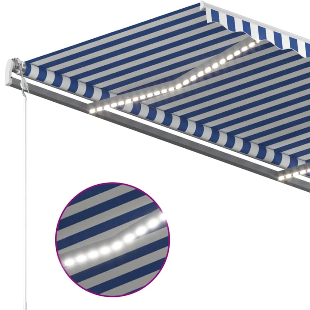 Tenda Automatica con Sensore Vento e LED 400x350 cm Blu Bianca | homemem39