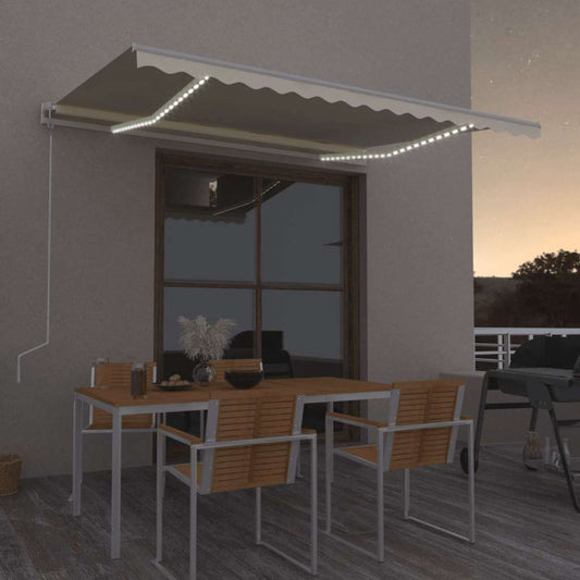 Tenda Automatica con Sensore Vento e LED 400x350 cm Crema | homemem39