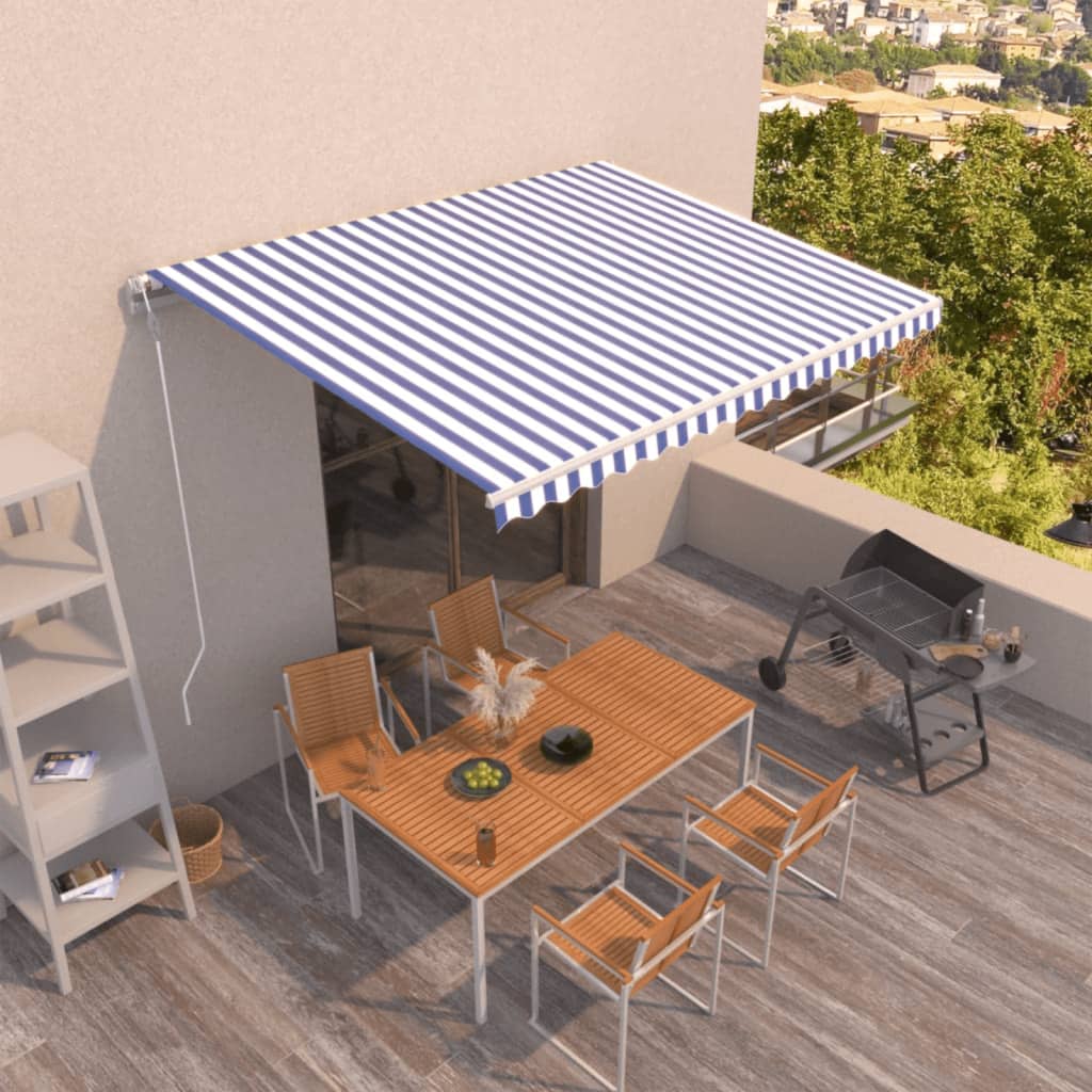 Tenda da Sole Retrattile Automatica 450x350 cm Blu e Bianca