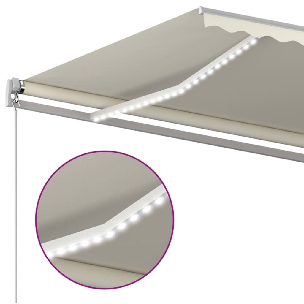 Tenda da Sole Retrattile Manuale LED 500x350 cm Crema | homemem39