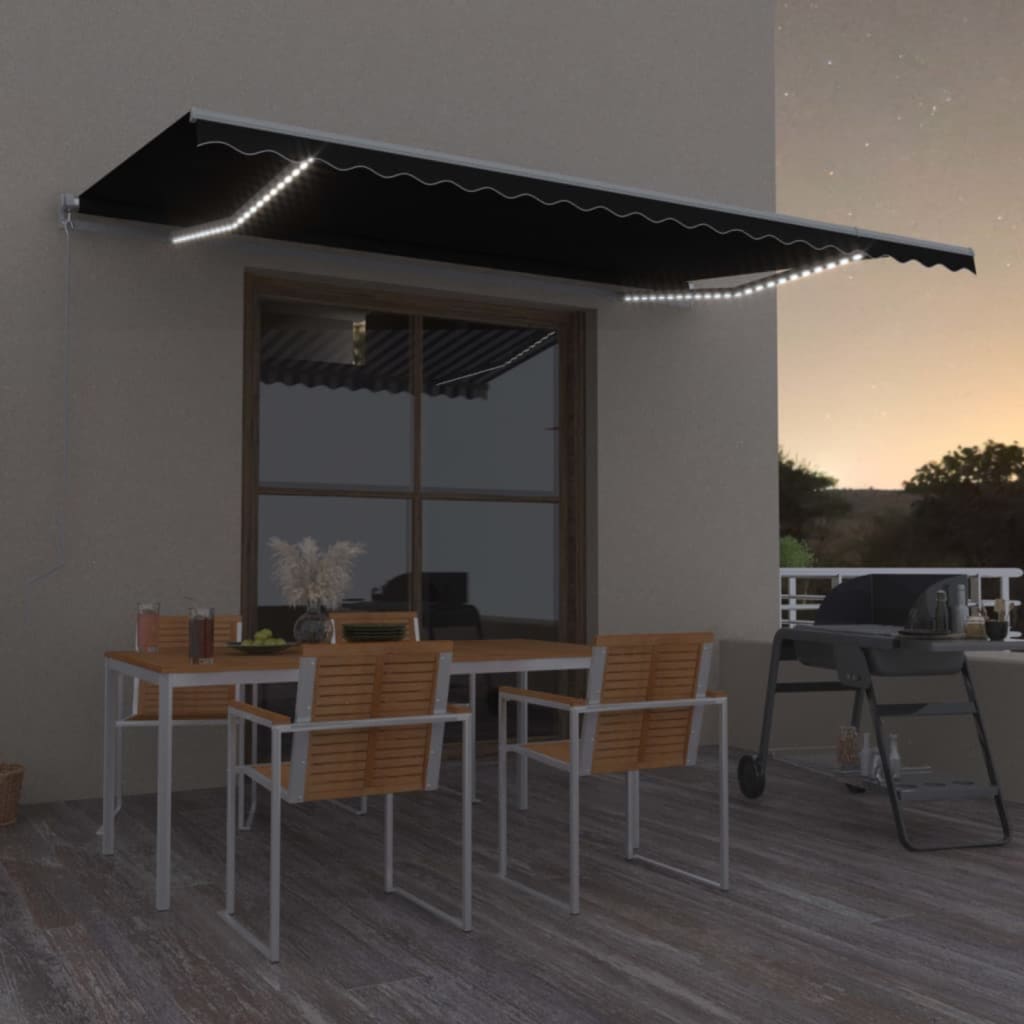 Tenda da Sole Retrattile Manuale con LED 500x350 cm Antracite | homemem39
