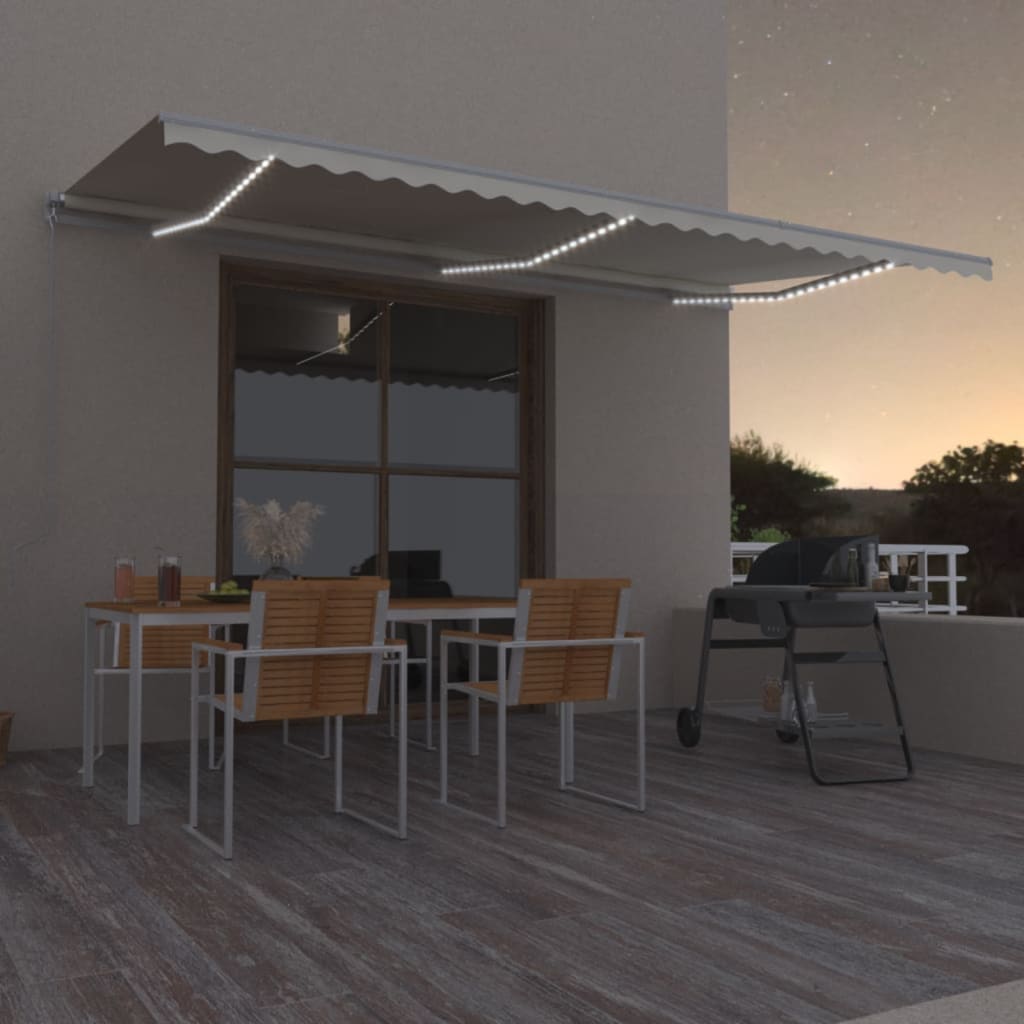 Tenda da Sole Retrattile Manuale con LED 600x350 cm Crema - homemem39