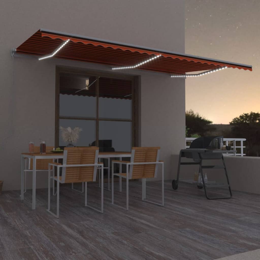 Tenda da Sole Retrattile Manuale LED 600x350 cm Arancio Marrone - homemem39