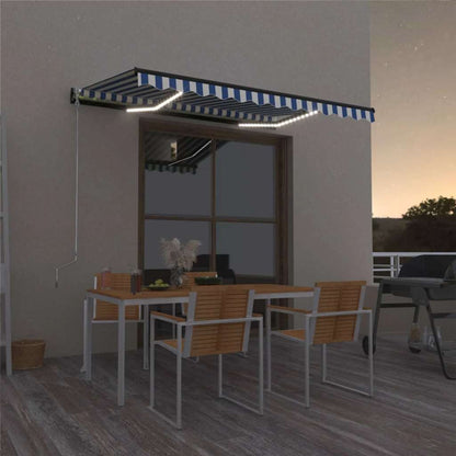 Tenda da Sole Retrattile Manuale con LED 350x250cm Blu e Bianca - homemem39