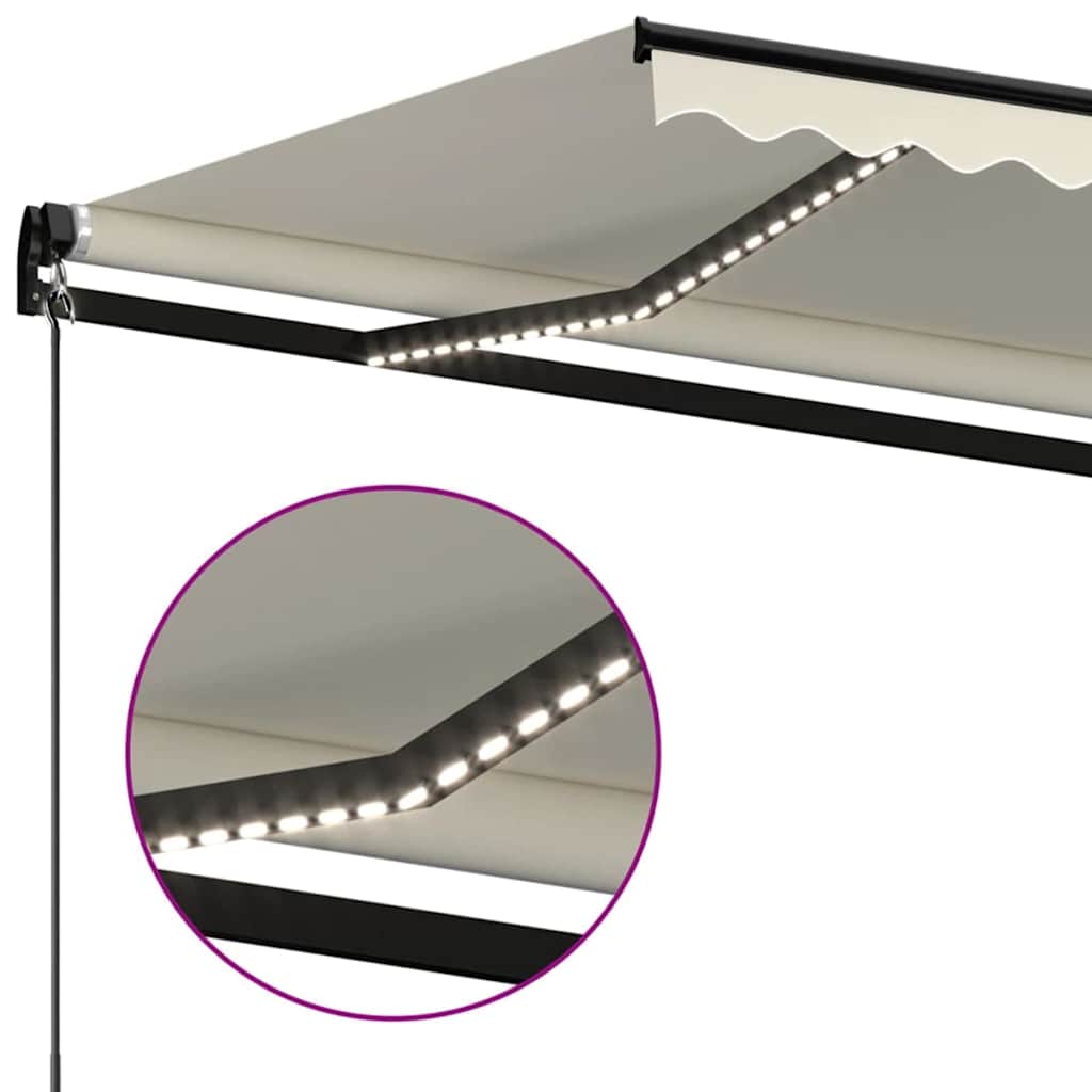 Tenda da sole manuale con LED solare 3,5 x 2,5 m Crema