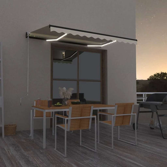 Tenda da Sole Retrattile Manuale con LED 350x250 cm Crema