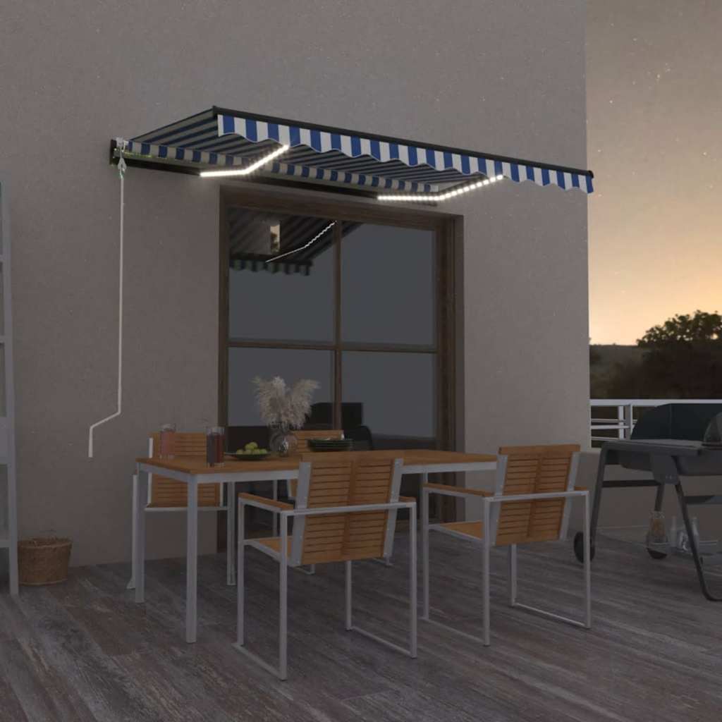 Tenda Automatica con Sensore Vento e LED 350x250 cm Blu Bianca | homemem39