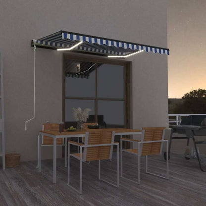 Tenda Automatica con Sensore Vento e LED 350x250 cm Blu Bianca | homemem39