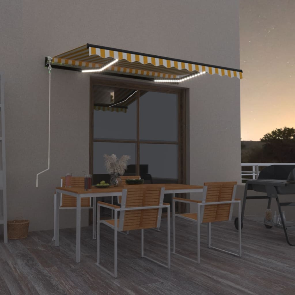 Tenda Automatica Sensore Vento e LED 350x250 cm Gialla Bianca | homemem39