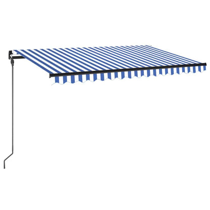 Tenda da Sole Retrattile Manuale con LED 450x300cm Blu e Bianca