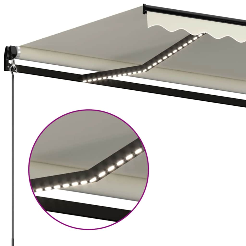 Tenda da Sole Retrattile Manuale con LED 450x300 cm Crema | homemem39