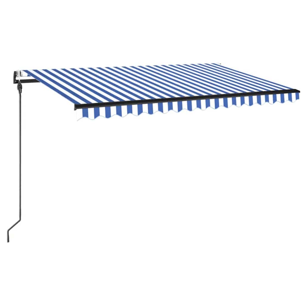 Tenda Automatica con Sensore Vento e LED 450x300 cm Blu Bianca - homemem39
