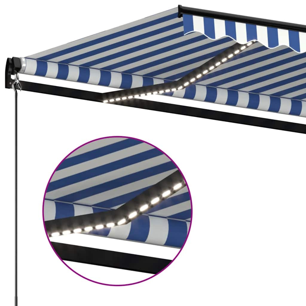 Tenda da Sole Retrattile Manuale con LED 500x300cm Blu e Bianco - homemem39