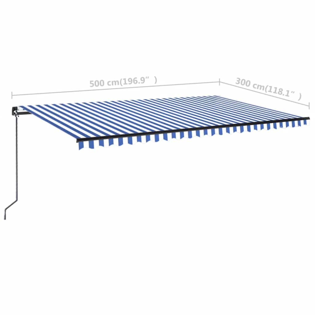 Tenda da Sole Retrattile Manuale con LED 500x300cm Blu e Bianco - homemem39