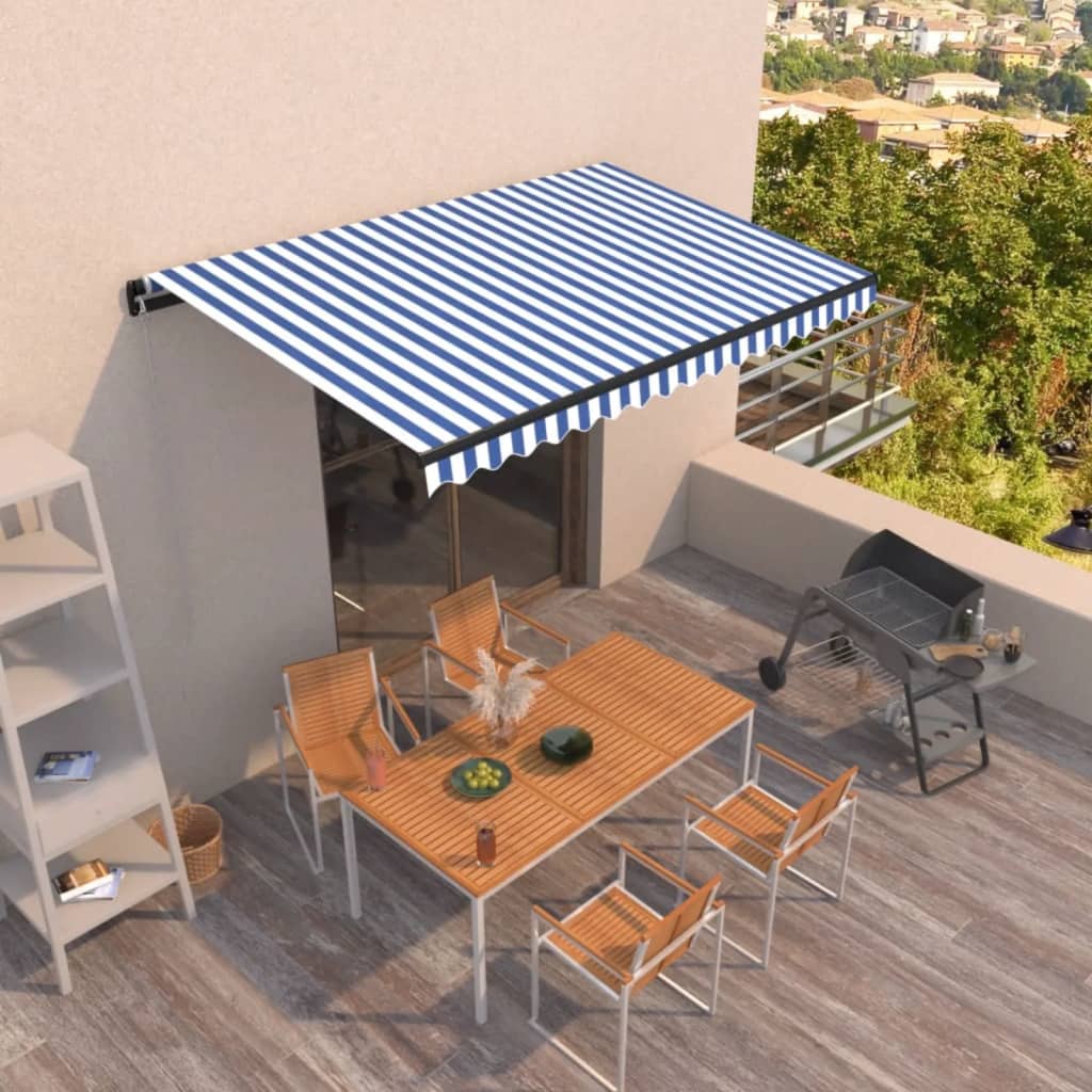 Tenda da Sole Retrattile Manuale 400x350 cm Blu e Bianca - homemem39