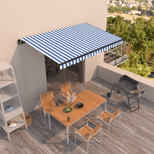 Tenda da Sole Retrattile Manuale 450x350 cm Blu e Bianca - homemem39