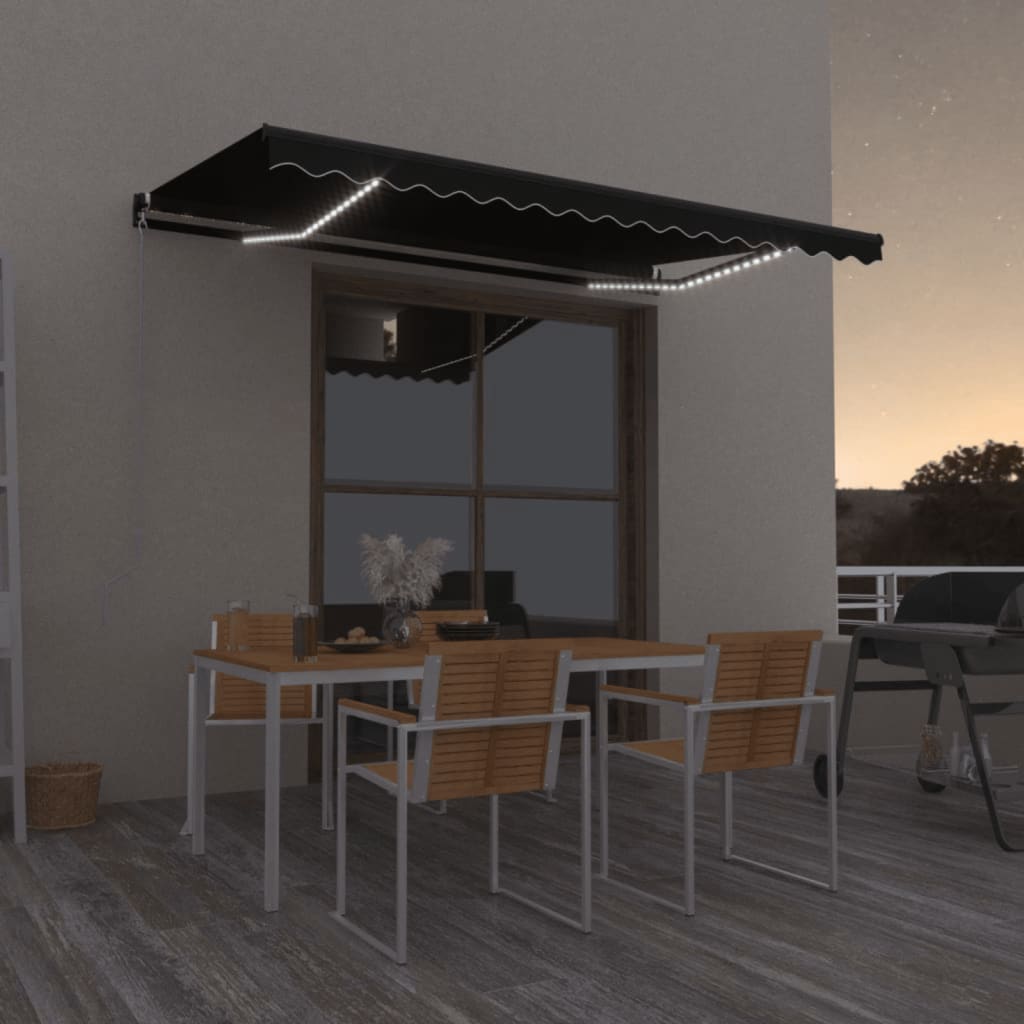 Tenda da Sole Retrattile Manuale LED 450x350 cm Antracite | homemem39