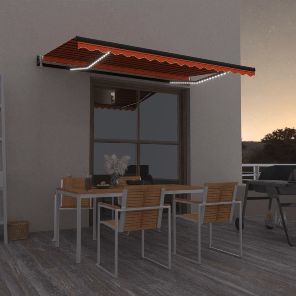 Tenda Automatica Sensore Vento e LED 450x350 cm Arancio Marrone - homemem39