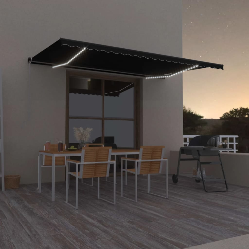 Tenda da Sole Retrattile Manuale con LED 500x350 cm Antracite | homemem39
