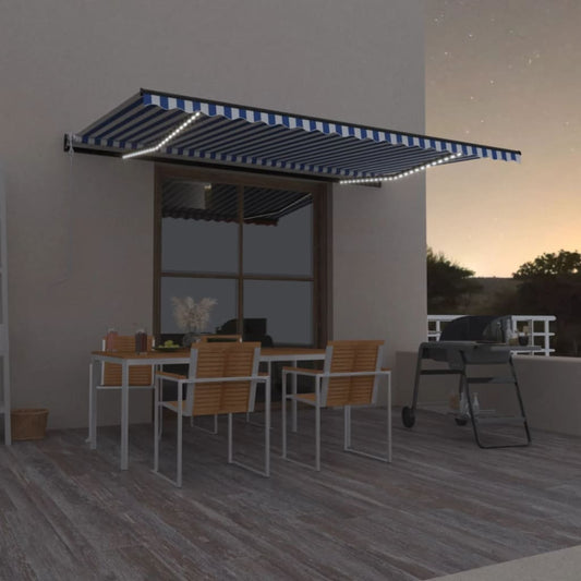 Tenda Automatica con Sensore Vento e LED 500x350 cm Blu Bianca | homemem39