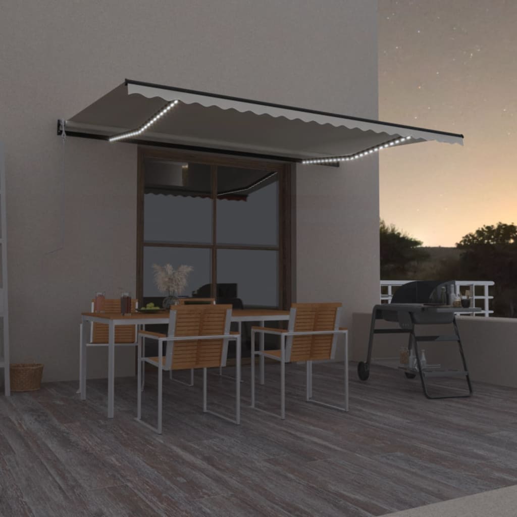 Tenda Automatica con Sensore Vento e LED 500x350 cm Crema | homemem39