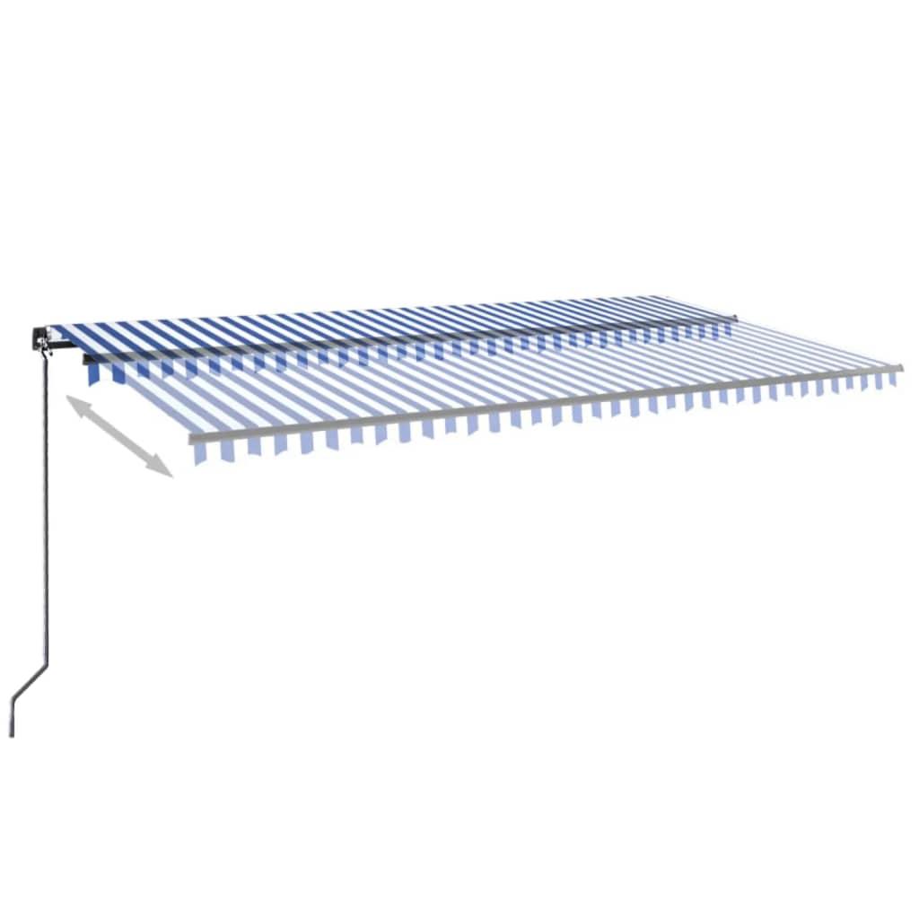 Tenda da Sole Retrattile Manuale con LED 600x350 cm Blu Bianco | homemem39