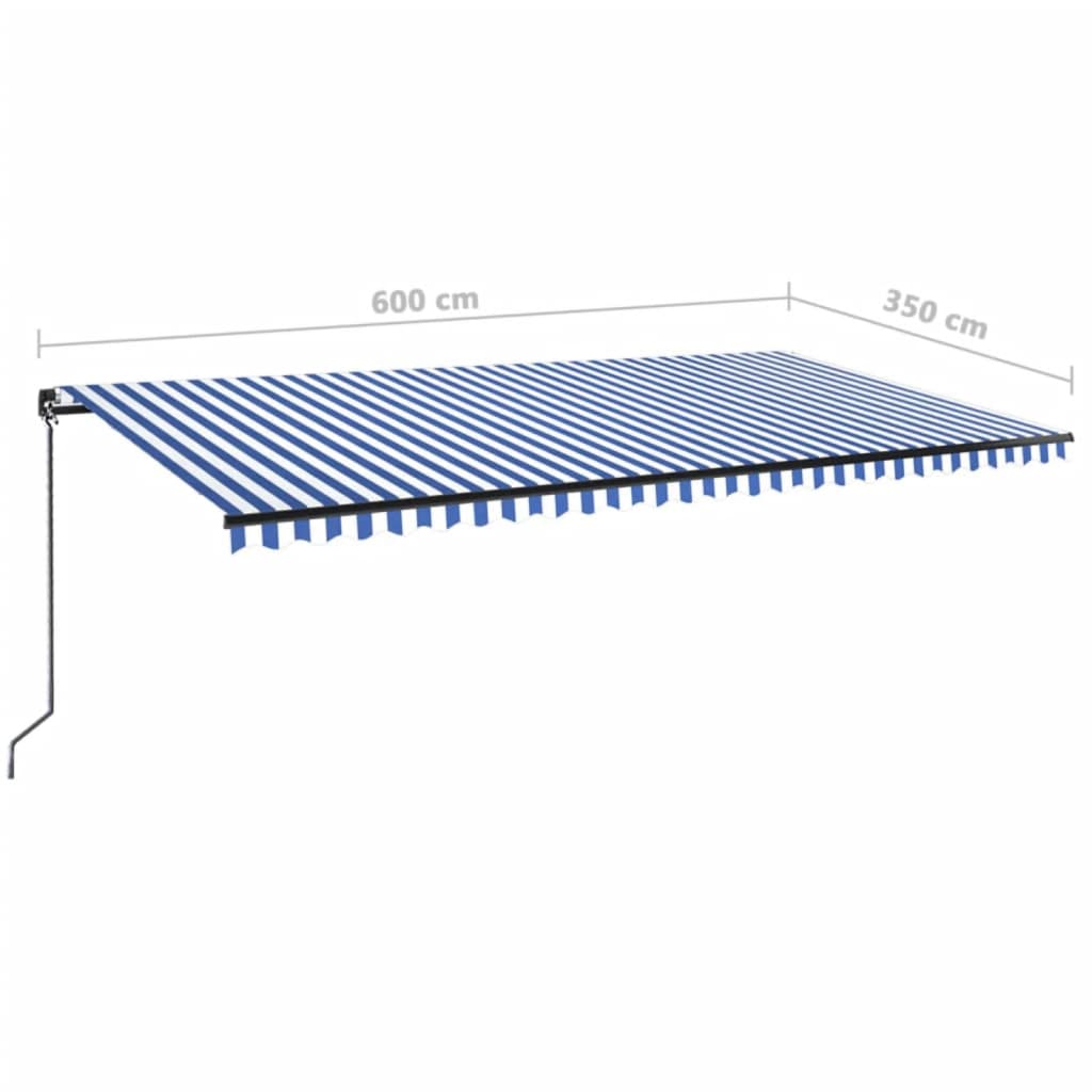 Tenda da Sole Retrattile Manuale con LED 600x350 cm Blu Bianco | homemem39