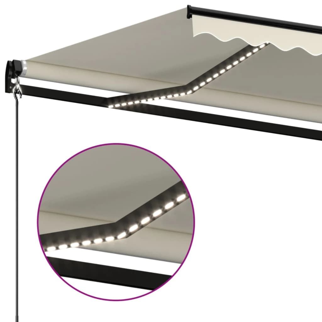Tenda da Sole Retrattile Manuale con LED 600x350 cm Crema | homemem39