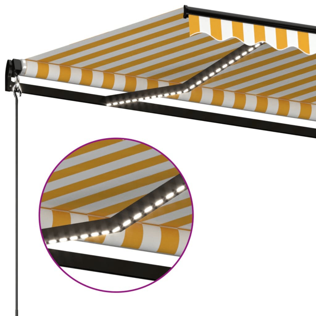 Tenda da Sole Retrattile Manuale LED 600x350 cm Giallo Bianco | homemem39