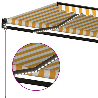 Tenda da Sole Retrattile Manuale LED 600x350 cm Giallo Bianco | homemem39