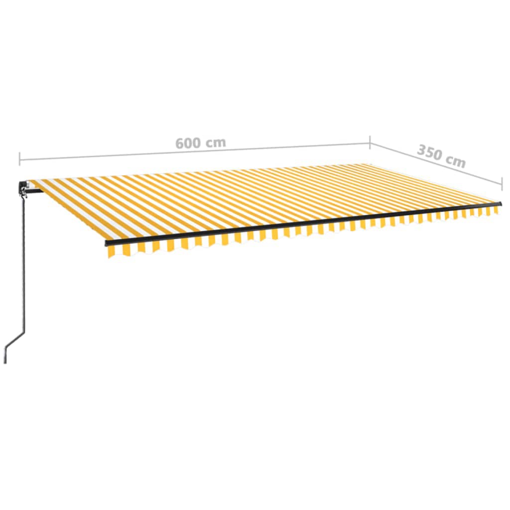 Tenda da Sole Retrattile Manuale LED 600x350 cm Giallo Bianco | homemem39