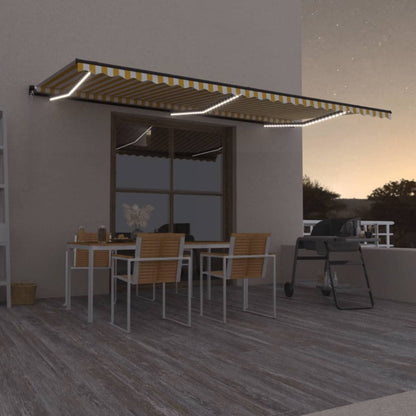 Tenda da Sole Retrattile Manuale LED 600x350 cm Giallo Bianco | homemem39