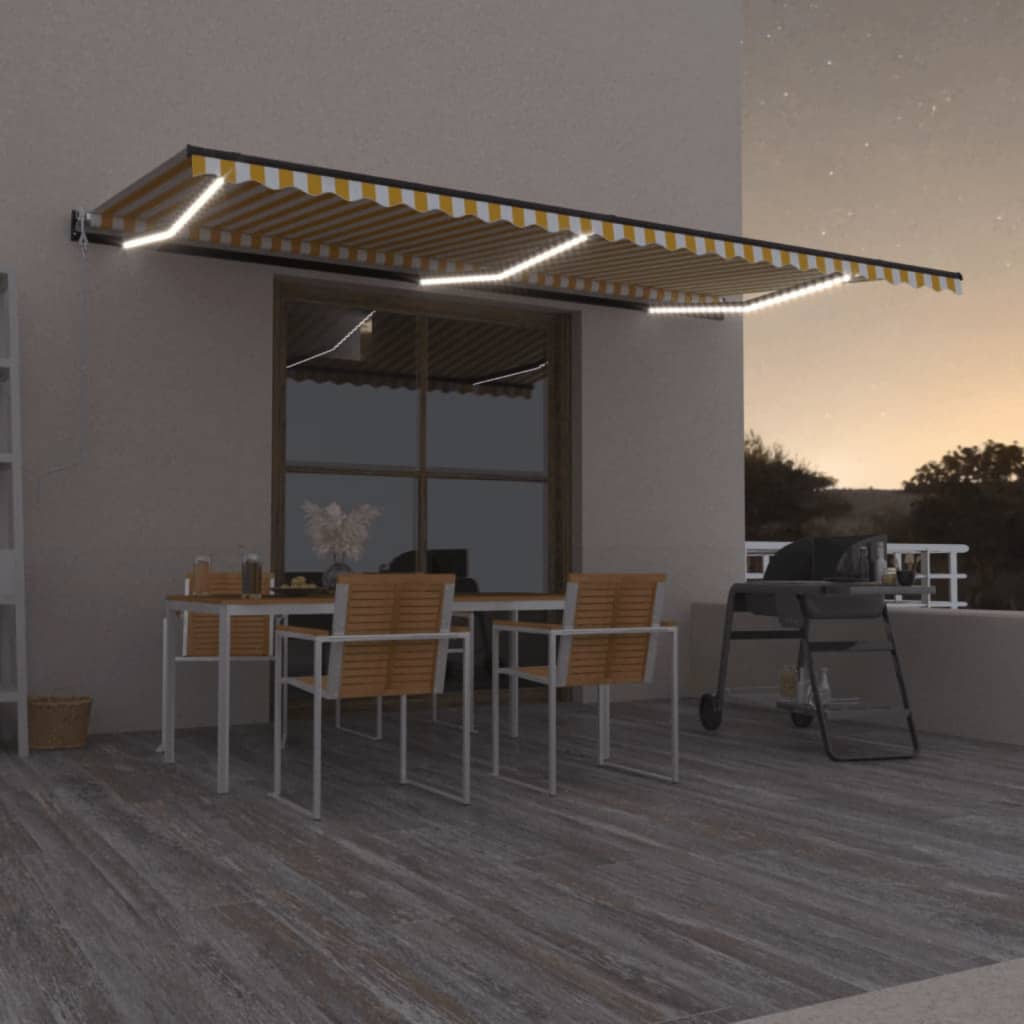 Tenda Automatica Sensore Vento e LED 600x350 cm Gialla Bianca | homemem39