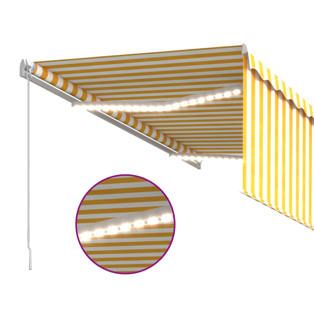 Tenda Sole Retrattile Manuale Parasole LED 3x2,5m Gialla Bianca