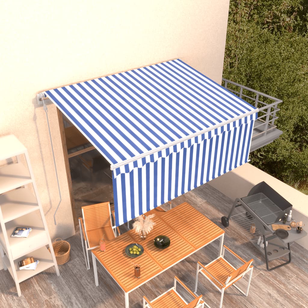 Tenda Sole Retrattile Automatica con Parasole 3x2,5m Blu Bianco