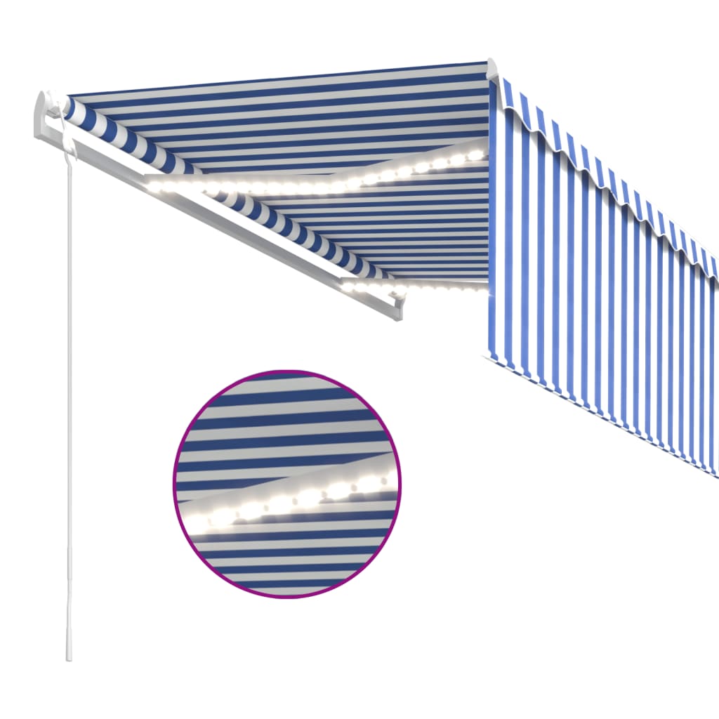 Tenda Automatica Parasole LED Sensore Vento 3x2,5m Blu e Bianco | homemem39