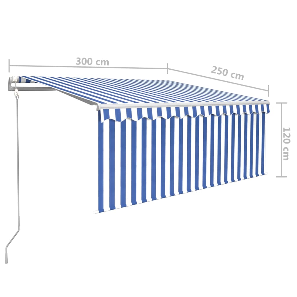 Tenda Automatica Parasole LED Sensore Vento 3x2,5m Blu e Bianco | homemem39