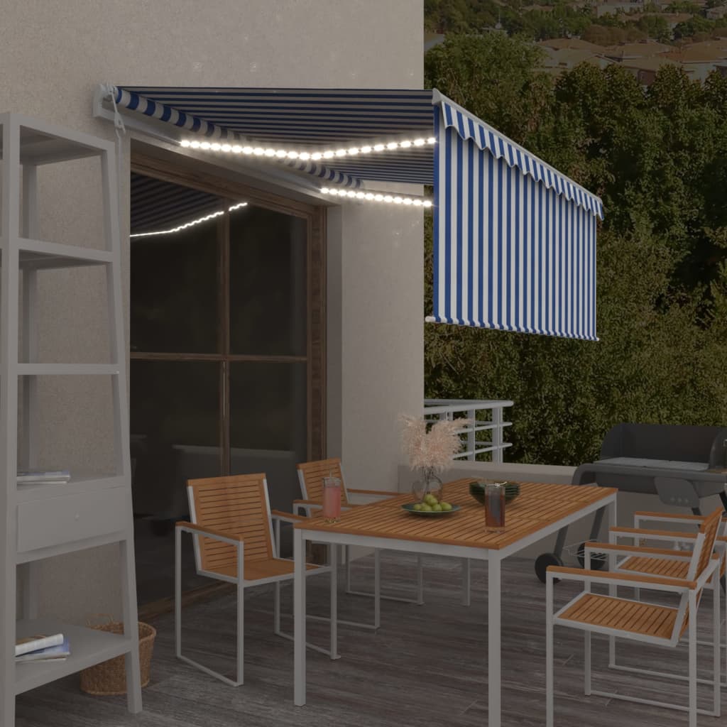Tenda Automatica Parasole LED Sensore Vento 3x2,5m Blu e Bianco | homemem39