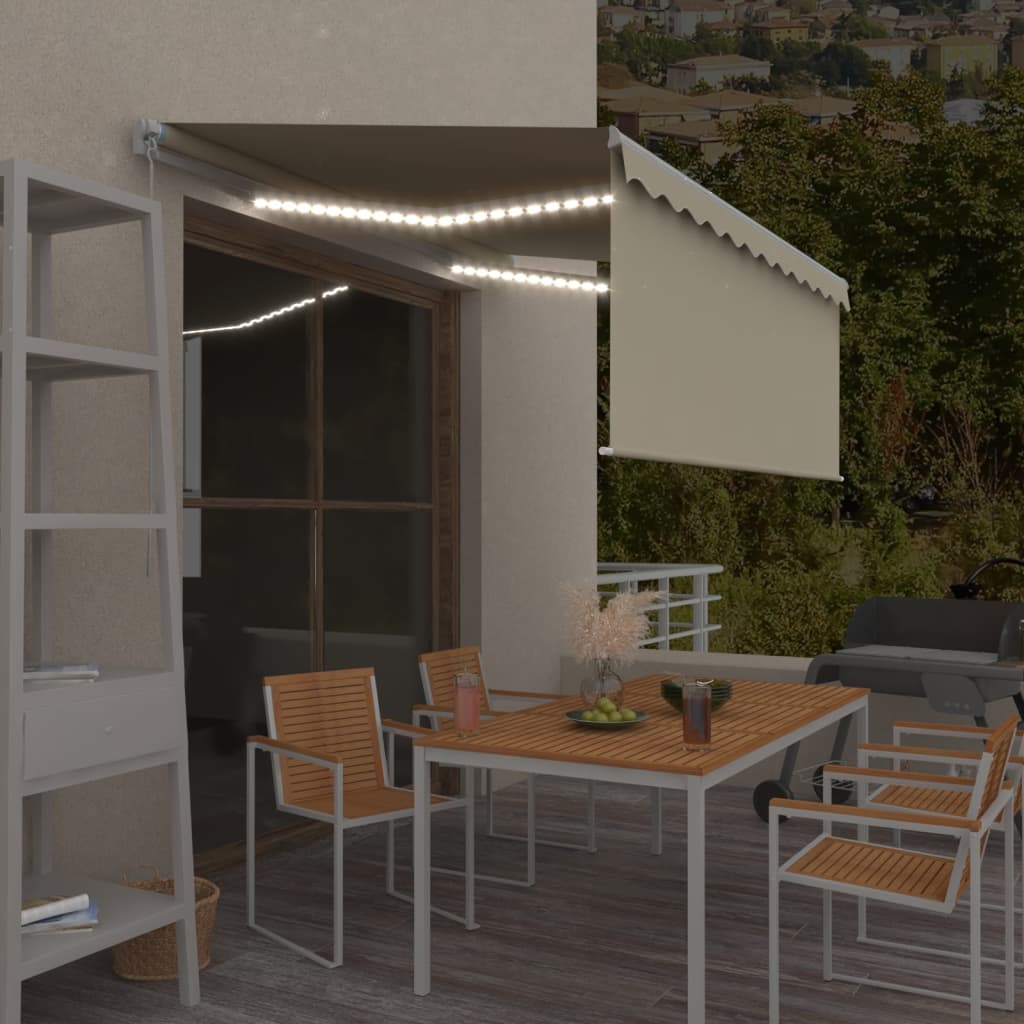 Tenda da Sole Retrattile Manuale con LED 3,5x2,5 m Crema | homemem39