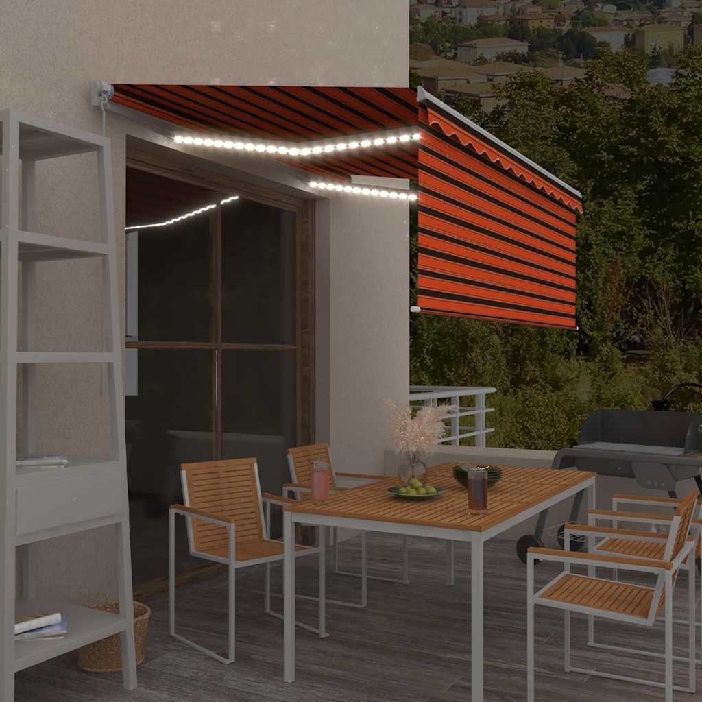 Tenda da Sole Retrattile Manuale LED 3,5x2,5m Arancione Marrone | homemem39