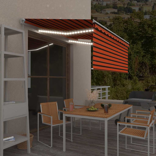 Tenda da Sole Retrattile Manuale LED 3,5x2,5m Arancione Marrone | homemem39
