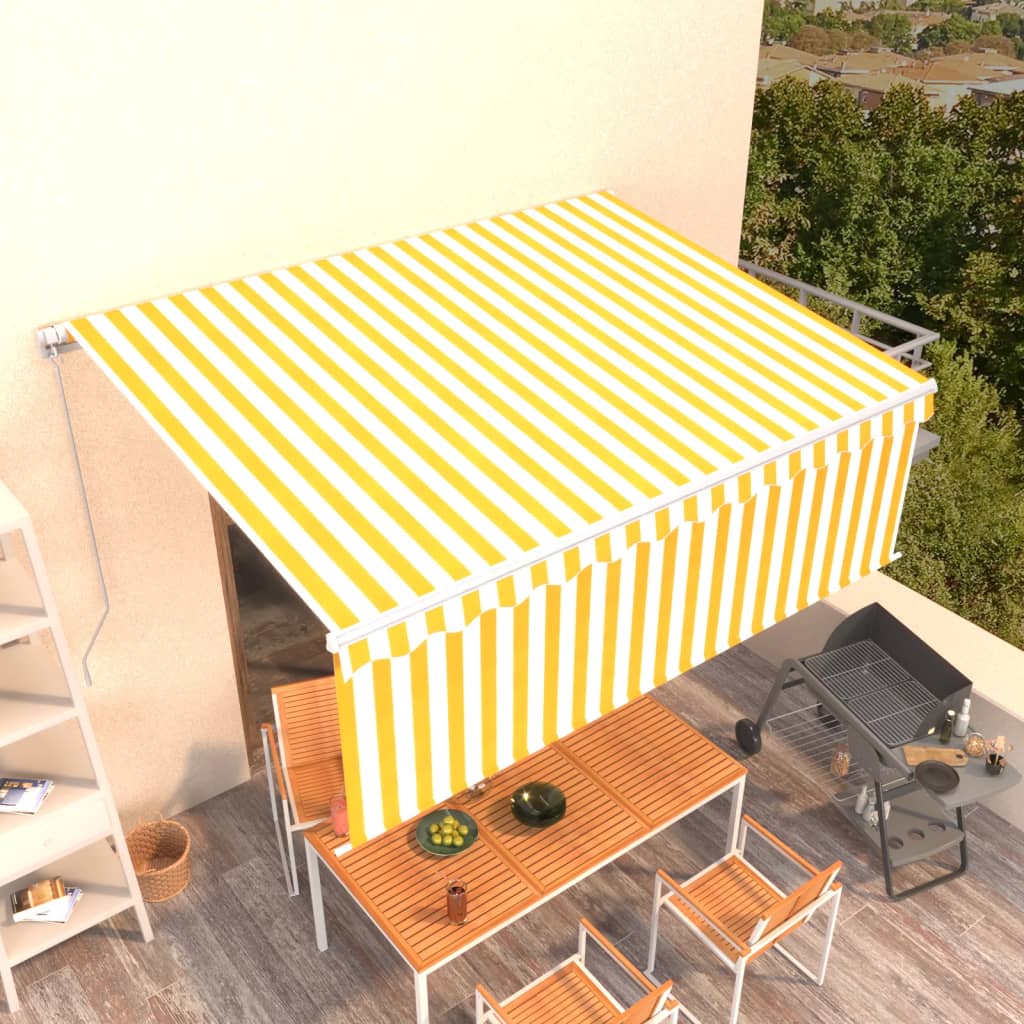 Tenda Sole Retrattile Manuale con Parasole 4x3m Gialla Bianca