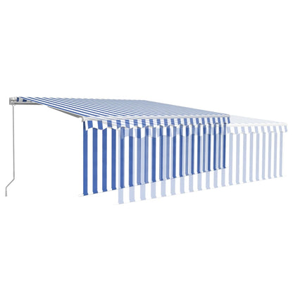 Tenda Sole Retrattile Manuale con LED 4x3m Blu e Bianco - homemem39