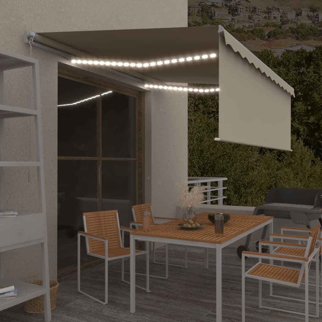 Tenda da Sole Retrattile Manuale con LED 4x3 m Crema - homemem39