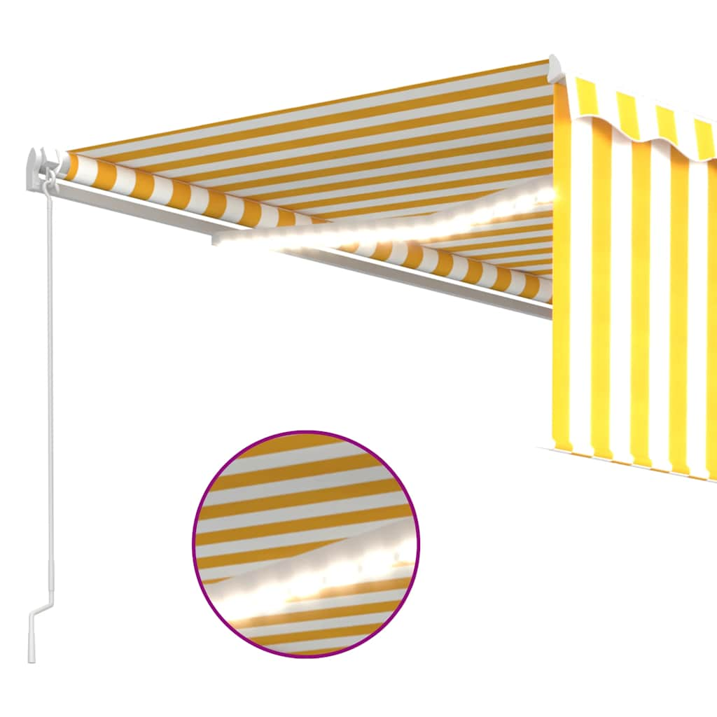 Tenda Sole Retrattile Manuale Parasole e LED 4x3m Gialla Bianca